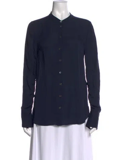 Pre-owned Veronica Beard Silk Long Sleeve Button-up Top In Blue