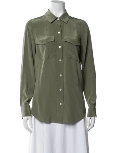 Pre-owned Veronica Beard Silk Long Sleeve Button-up Top In Green