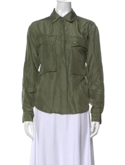 Pre-owned Veronica Beard Silk Long Sleeve Button-up Top In Green