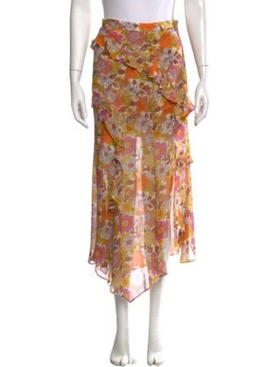 Pre-owned Veronica Beard Silk Midi Length Skirt In Brown/orange
