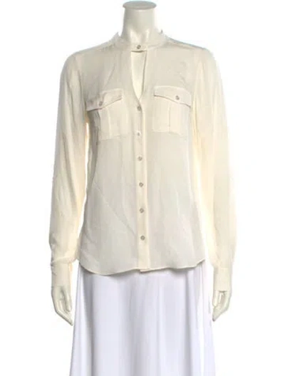 Pre-owned Veronica Beard Silk Mock Neck Button-up Top W/ Tags In Neutral