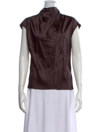 Pre-owned Veronica Beard Silk Mock Neck Top In Brown