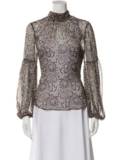 Pre-owned Veronica Beard Silk Paisley Print Blouse In Black