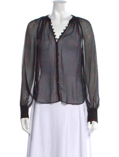 Pre-owned Veronica Beard Silk Paisley Print Blouse In Black