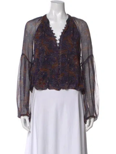 Pre-owned Veronica Beard Silk Paisley Print Blouse In Blue