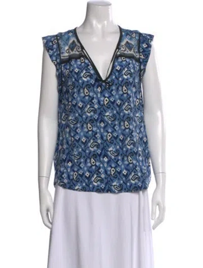 Pre-owned Veronica Beard Silk Paisley Print Blouse In Blue
