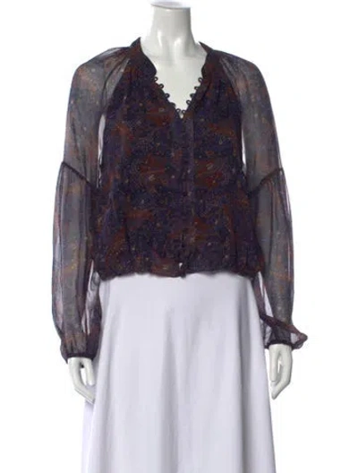 Pre-owned Veronica Beard Silk Paisley Print Blouse In Blue
