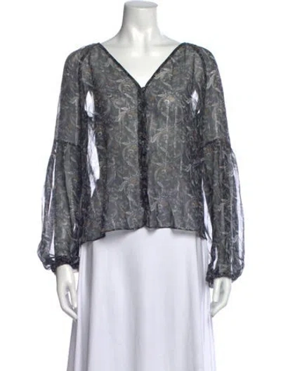 Pre-owned Veronica Beard Silk Paisley Print Blouse In Blue/metallic