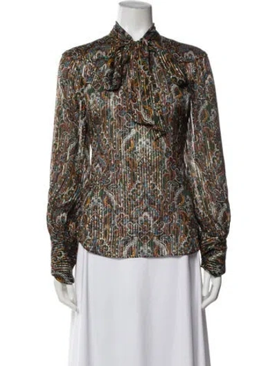 Pre-owned Veronica Beard Silk Paisley Print Blouse In Brown