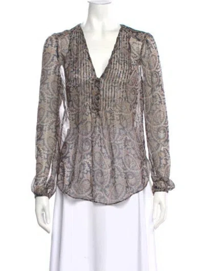 Pre-owned Veronica Beard Silk Paisley Print Blouse In Brown