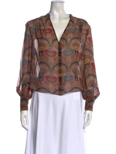 Pre-owned Veronica Beard Silk Paisley Print Blouse In Brown