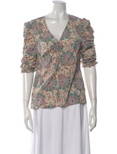 Pre-owned Veronica Beard Silk Paisley Print Blouse In Brown