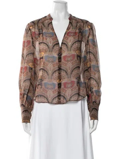 Pre-owned Veronica Beard Silk Paisley Print Blouse In Brown