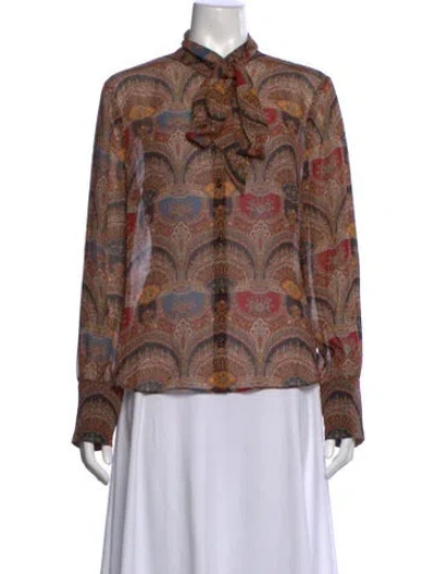 Pre-owned Veronica Beard Silk Paisley Print Blouse In Brown