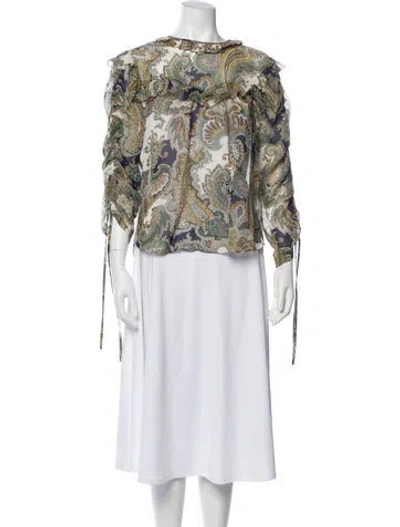 Pre-owned Veronica Beard Silk Paisley Print Blouse In Green