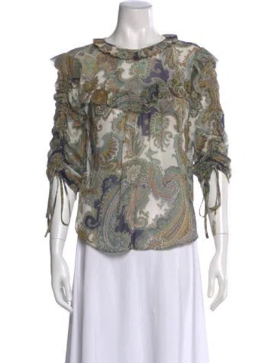 Pre-owned Veronica Beard Silk Paisley Print Blouse In Green