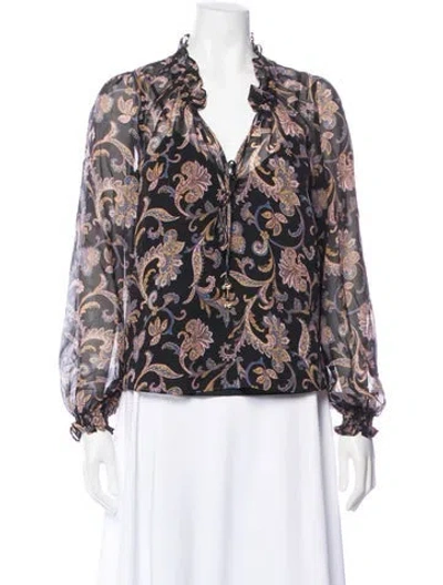 Pre-owned Veronica Beard Silk Paisley Print Blouse In Green