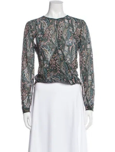 Pre-owned Veronica Beard Silk Paisley Print Blouse In Green