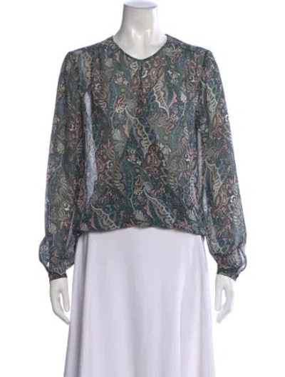 Pre-owned Veronica Beard Silk Paisley Print Blouse In Green