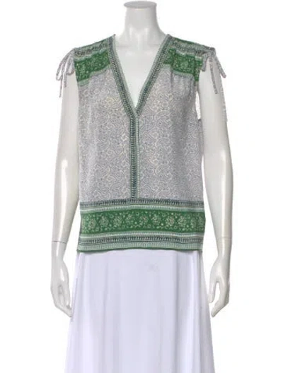 Pre-owned Veronica Beard Silk Paisley Print Blouse In Green