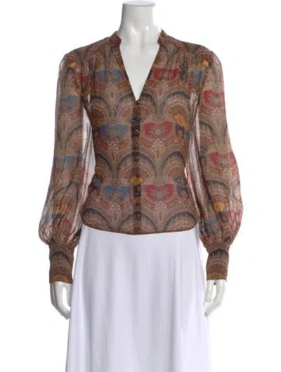 Pre-owned Veronica Beard Silk Paisley Print Blouse In Green
