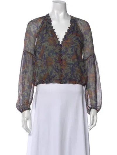 Pre-owned Veronica Beard Silk Paisley Print Blouse In Green