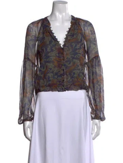 Pre-owned Veronica Beard Silk Paisley Print Blouse In Green