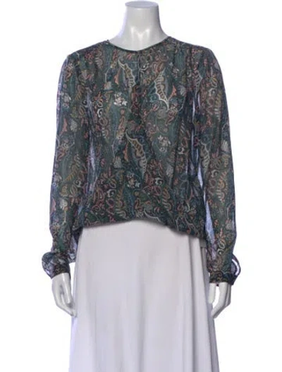 Pre-owned Veronica Beard Silk Paisley Print Blouse In Green