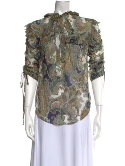 Pre-owned Veronica Beard Silk Paisley Print Blouse In Green