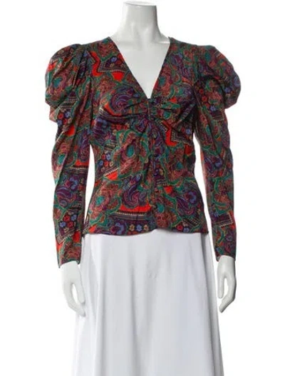 Pre-owned Veronica Beard Silk Paisley Print Blouse In Multi