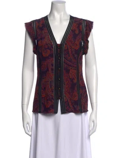 Pre-owned Veronica Beard Silk Paisley Print Blouse In Multicolor