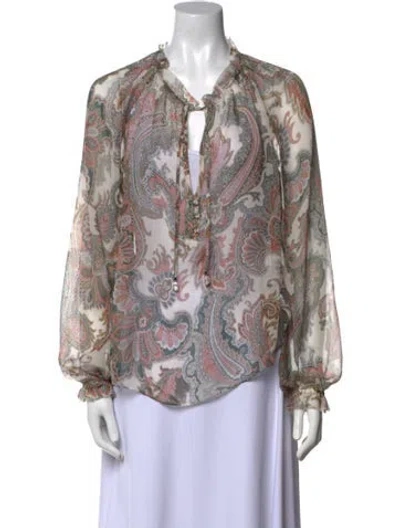 Pre-owned Veronica Beard Silk Paisley Print Blouse In Neutral