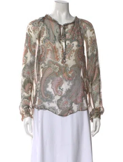 Pre-owned Veronica Beard Silk Paisley Print Blouse In Neutral