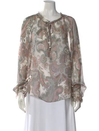 Pre-owned Veronica Beard Silk Paisley Print Blouse In Neutral
