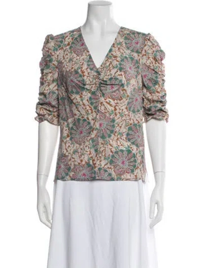 Pre-owned Veronica Beard Silk Paisley Print Blouse In Neutral