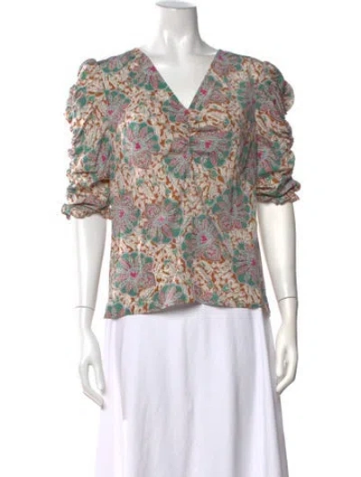 Pre-owned Veronica Beard Silk Paisley Print Blouse In Neutral