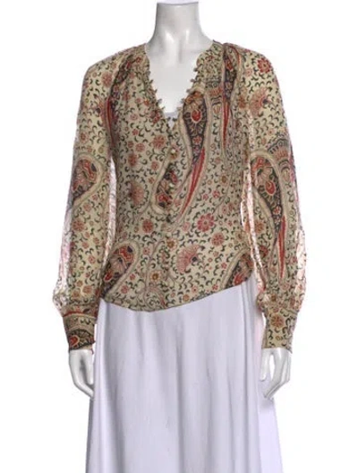 Pre-owned Veronica Beard Silk Paisley Print Blouse In Neutrals