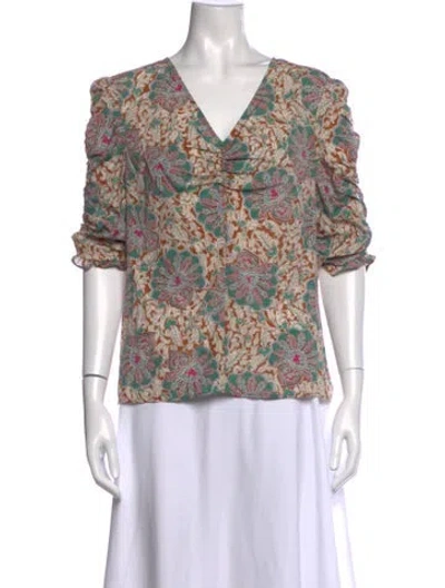 Pre-owned Veronica Beard Silk Paisley Print Blouse In Neutrals