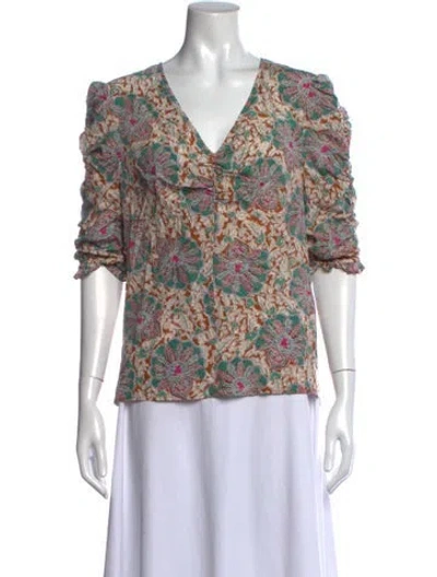 Pre-owned Veronica Beard Silk Paisley Print Blouse In Neutrals