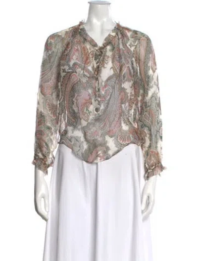 Pre-owned Veronica Beard Silk Paisley Print Blouse In Neutrals