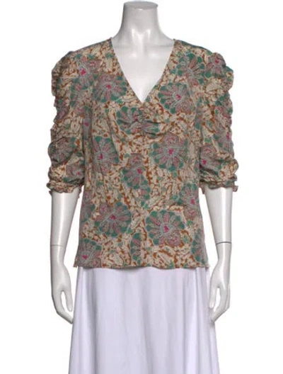 Pre-owned Veronica Beard Silk Paisley Print Blouse In Neutrals