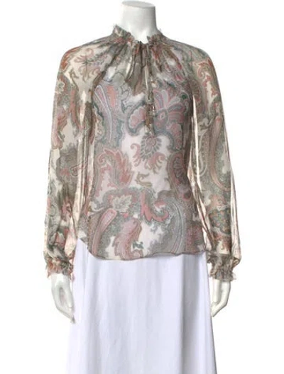 Pre-owned Veronica Beard Silk Paisley Print Blouse In Neutrals