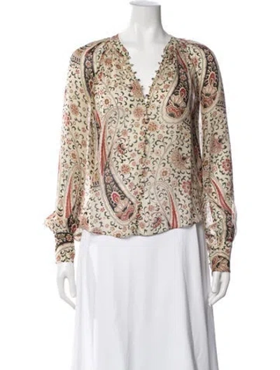 Pre-owned Veronica Beard Silk Paisley Print Blouse In Neutrals/red