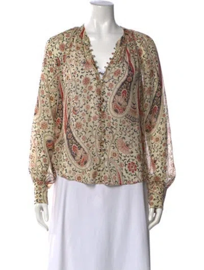 Pre-owned Veronica Beard Silk Paisley Print Blouse In Neutrals/red