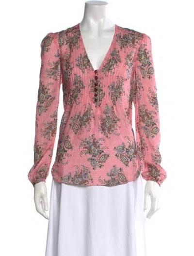 Pre-owned Veronica Beard Silk Paisley Print Blouse In Pink