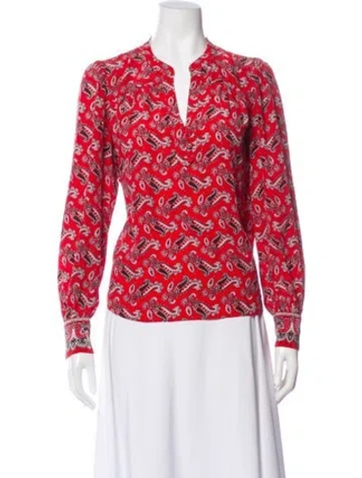 Pre-owned Veronica Beard Silk Paisley Print Blouse In Red