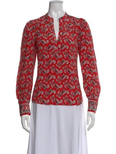 Pre-owned Veronica Beard Silk Paisley Print Blouse In Red