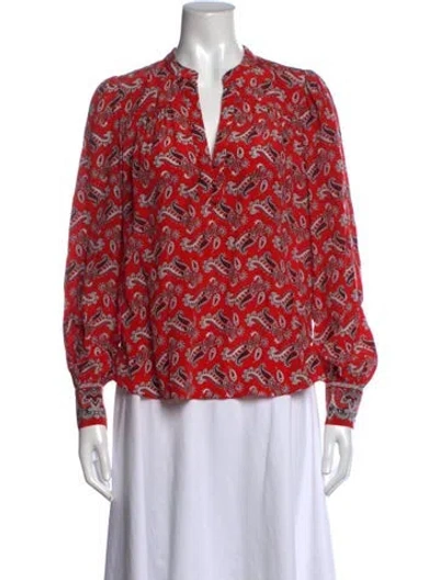 Pre-owned Veronica Beard Silk Paisley Print Blouse In Red
