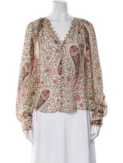Pre-owned Veronica Beard Silk Paisley Print Blouse W/ Tags In Neutral