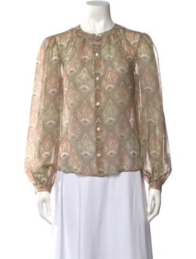 Pre-owned Veronica Beard Silk Paisley Print Blouse W/ Tags In Neutrals